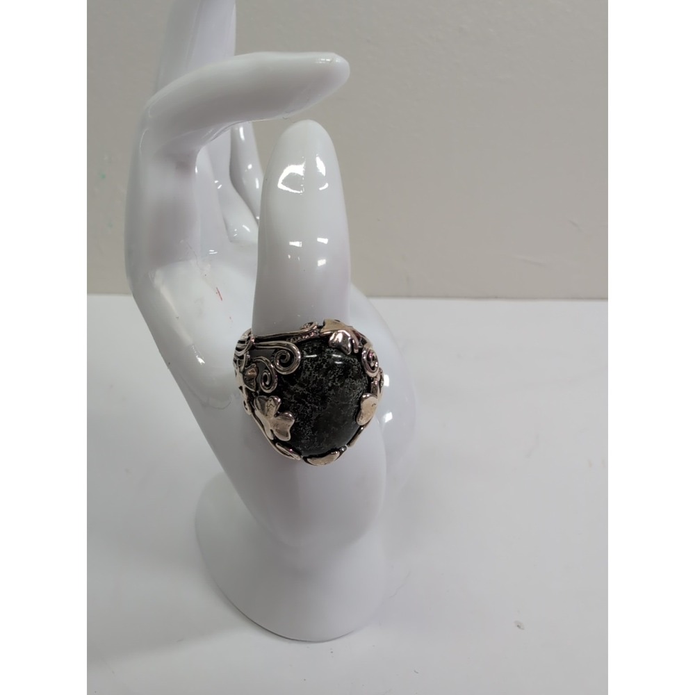 925 Sterling Ireland Connemara Marble Shamrock Ring Size 9